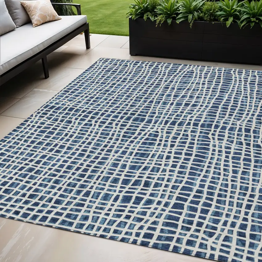 Navy Blue And Ivory Striped Washable Indoor Outdoor Area Rug Photo 1