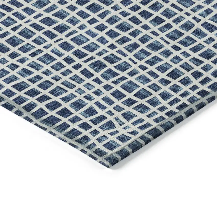 Navy Blue And Ivory Striped Washable Indoor Outdoor Area Rug Photo 4