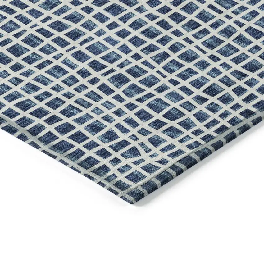 Navy Blue And Ivory Striped Washable Indoor Outdoor Area Rug Photo 4