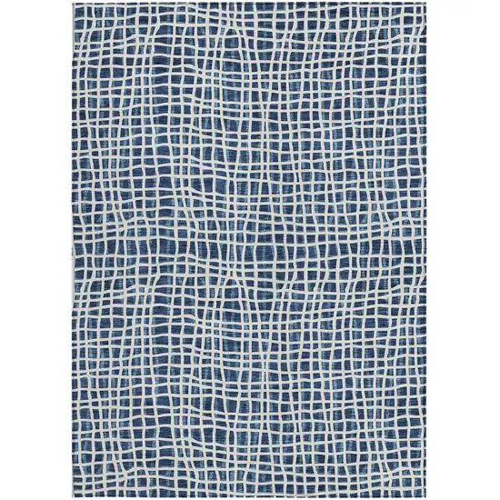 Navy Blue And Ivory Striped Washable Indoor Outdoor Area Rug Photo 6