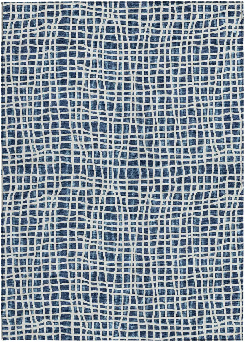 Navy Blue And Ivory Striped Washable Indoor Outdoor Area Rug Photo 6
