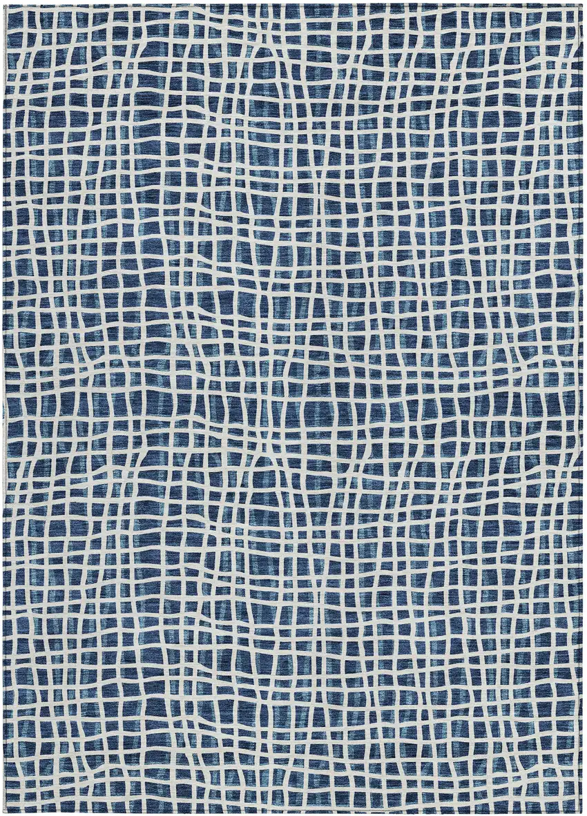 Navy Blue And Ivory Striped Washable Indoor Outdoor Area Rug Photo 6
