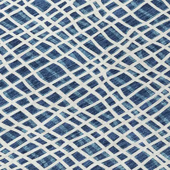 Navy Blue And Ivory Striped Washable Indoor Outdoor Area Rug Photo 5