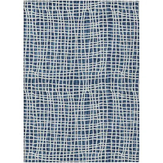 Navy Blue And Ivory Striped Washable Indoor Outdoor Area Rug Photo 2