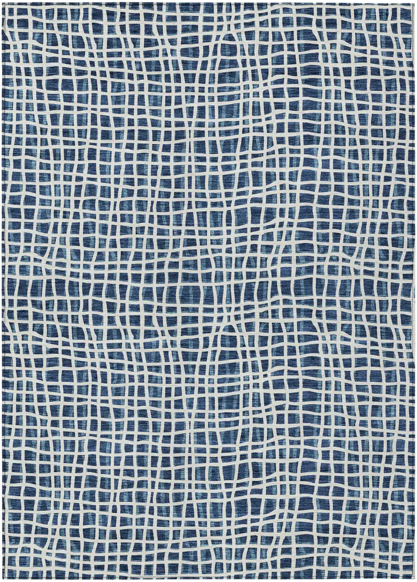 Navy Blue And Ivory Striped Washable Indoor Outdoor Area Rug Photo 2