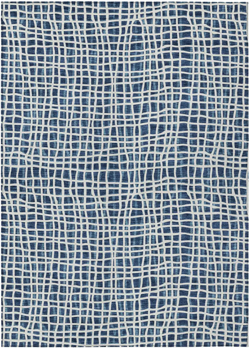 Navy Blue And Ivory Striped Washable Indoor Outdoor Area Rug Photo 2
