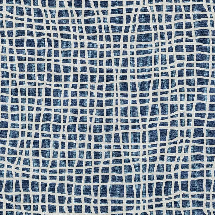 Navy Blue And Ivory Striped Washable Indoor Outdoor Area Rug Photo 6
