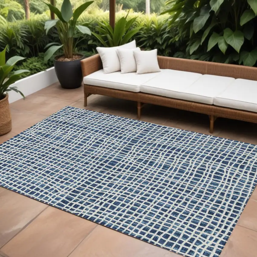 Navy Blue And Ivory Striped Washable Indoor Outdoor Area Rug Photo 1