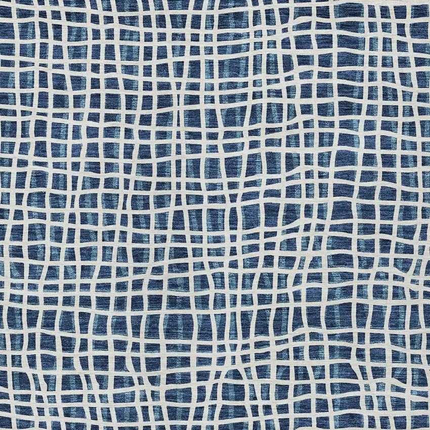 Navy Blue And Ivory Striped Washable Indoor Outdoor Area Rug Photo 5
