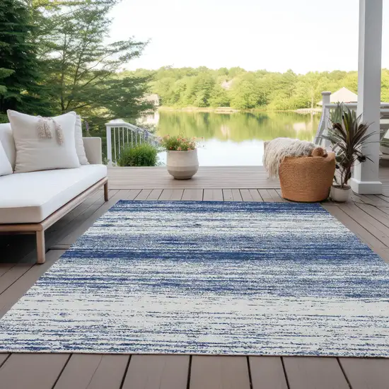 Navy Blue And Ivory Striped Washable Indoor Outdoor Area Rug Photo 5