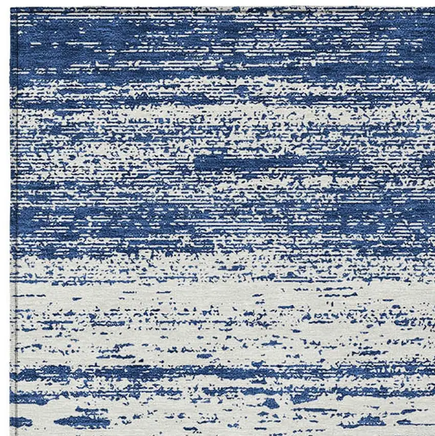 Navy Blue And Ivory Striped Washable Indoor Outdoor Area Rug Photo 4