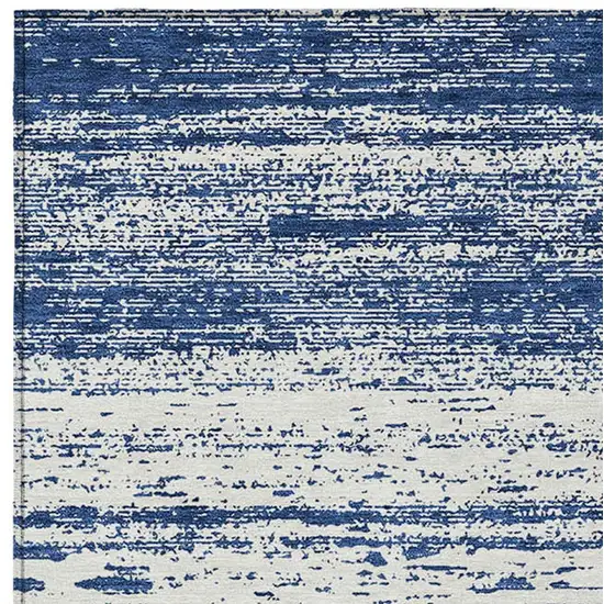 Navy Blue And Ivory Striped Washable Indoor Outdoor Area Rug Photo 4