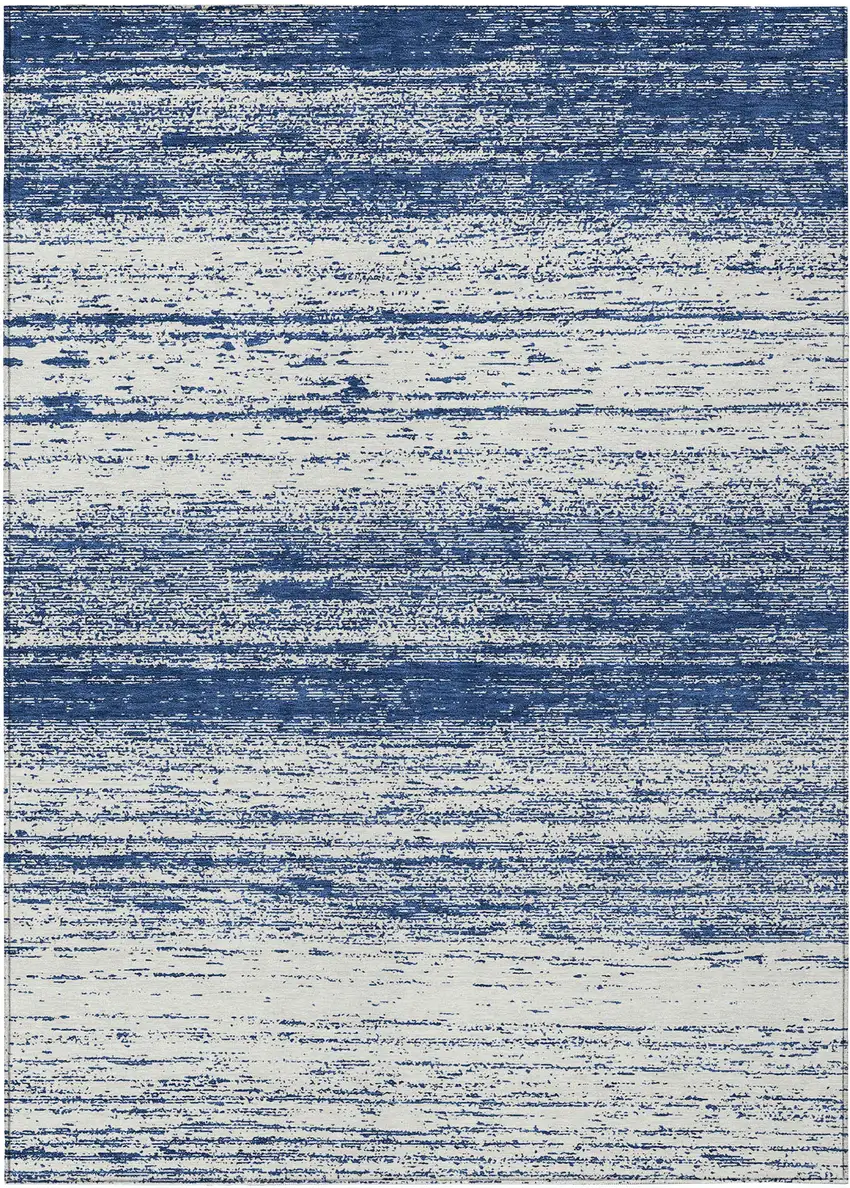 Navy Blue And Ivory Striped Washable Indoor Outdoor Area Rug Photo 1