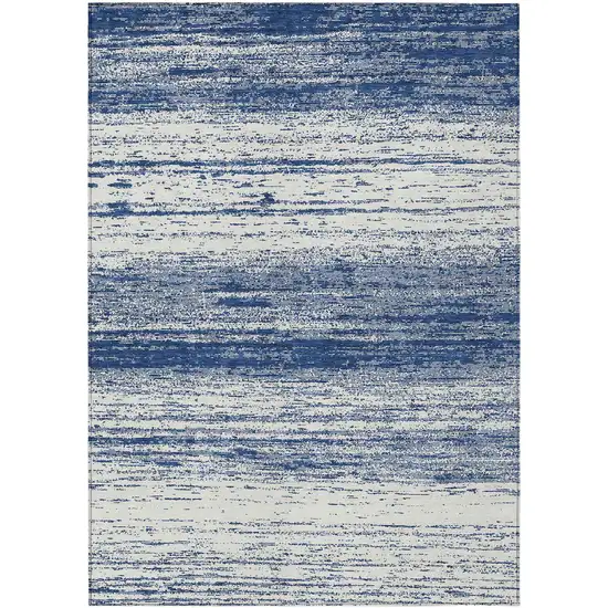 Navy Blue And Ivory Striped Washable Indoor Outdoor Area Rug Photo 1