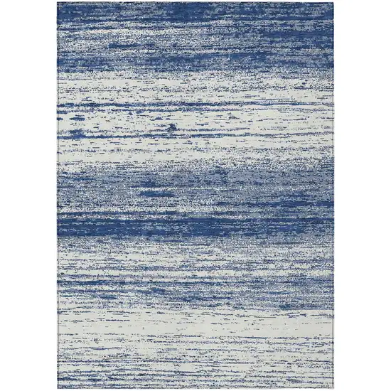 Navy Blue And Ivory Striped Washable Indoor Outdoor Area Rug Photo 1