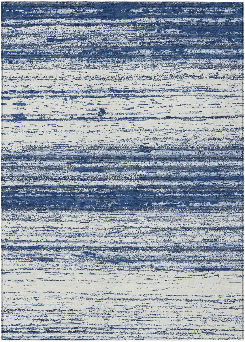 Navy Blue And Ivory Striped Washable Indoor Outdoor Area Rug Photo 1