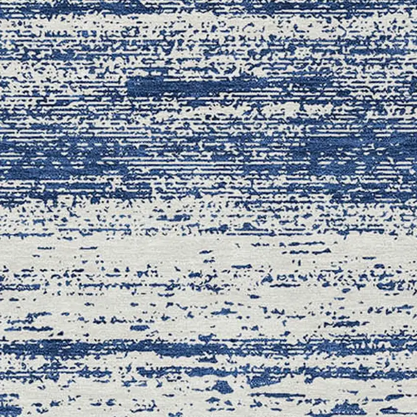 Navy Blue And Ivory Striped Washable Indoor Outdoor Area Rug Photo 3