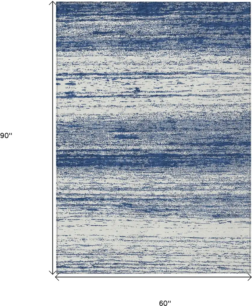 Navy Blue And Ivory Striped Washable Indoor Outdoor Area Rug Photo 3