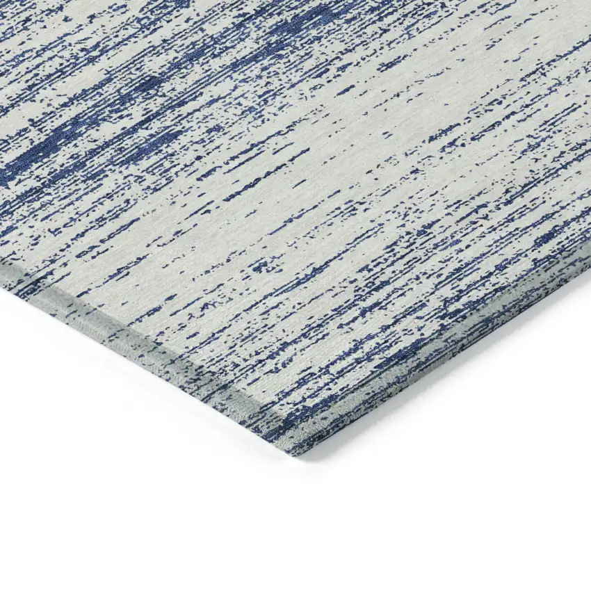 Navy Blue And Ivory Striped Washable Indoor Outdoor Area Rug Photo 4