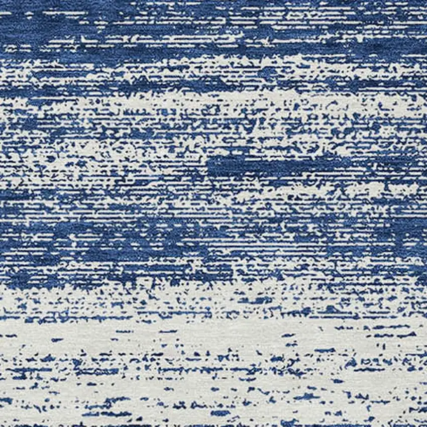 Navy Blue And Ivory Striped Washable Indoor Outdoor Area Rug Photo 5