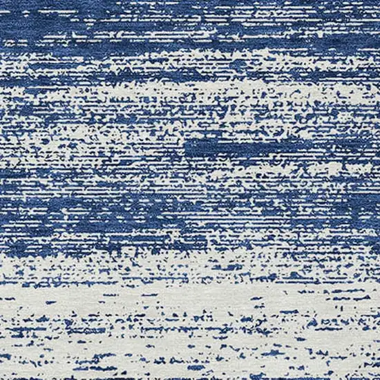 Navy Blue And Ivory Striped Washable Indoor Outdoor Area Rug Photo 5