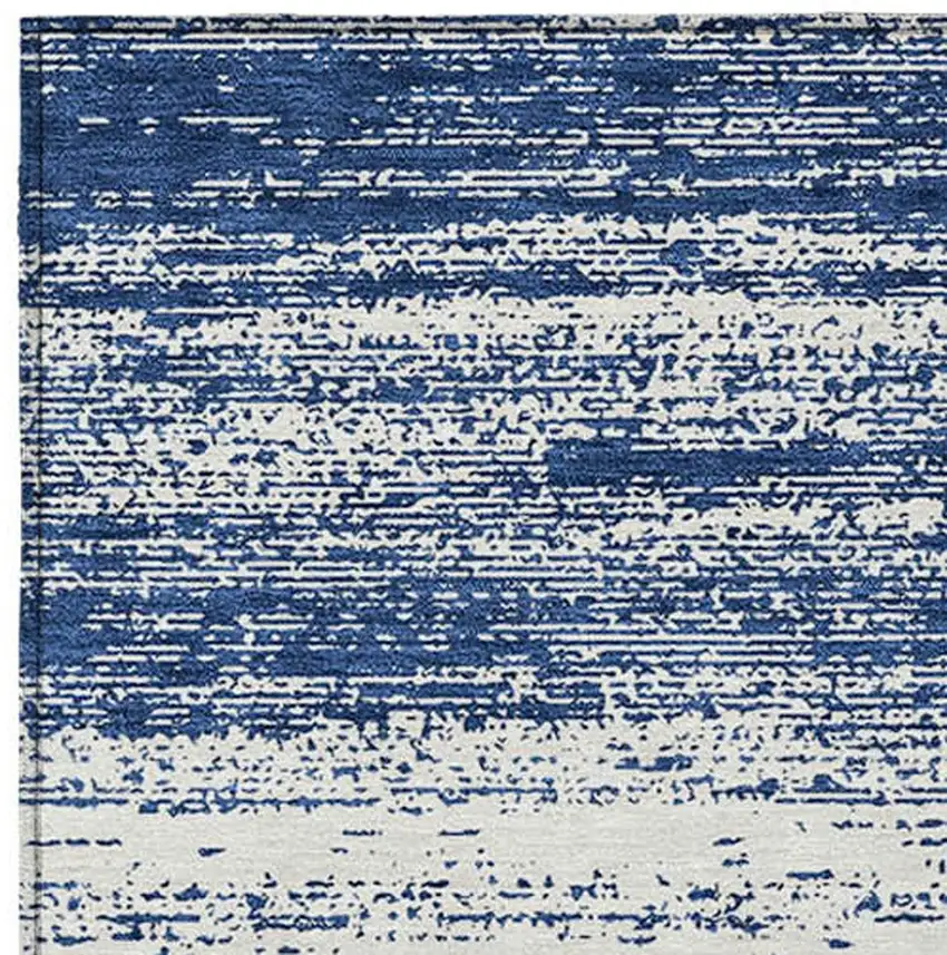 Navy Blue And Ivory Striped Washable Indoor Outdoor Area Rug Photo 5