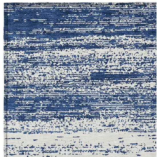 Navy Blue And Ivory Striped Washable Indoor Outdoor Area Rug Photo 5