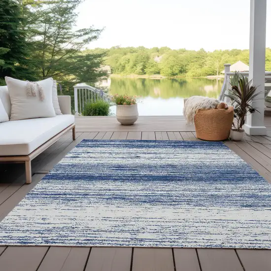 Navy Blue And Ivory Striped Washable Indoor Outdoor Area Rug Photo 7