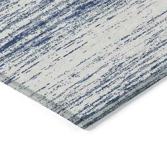 Navy Blue And Ivory Striped Washable Indoor Outdoor Area Rug Photo 4