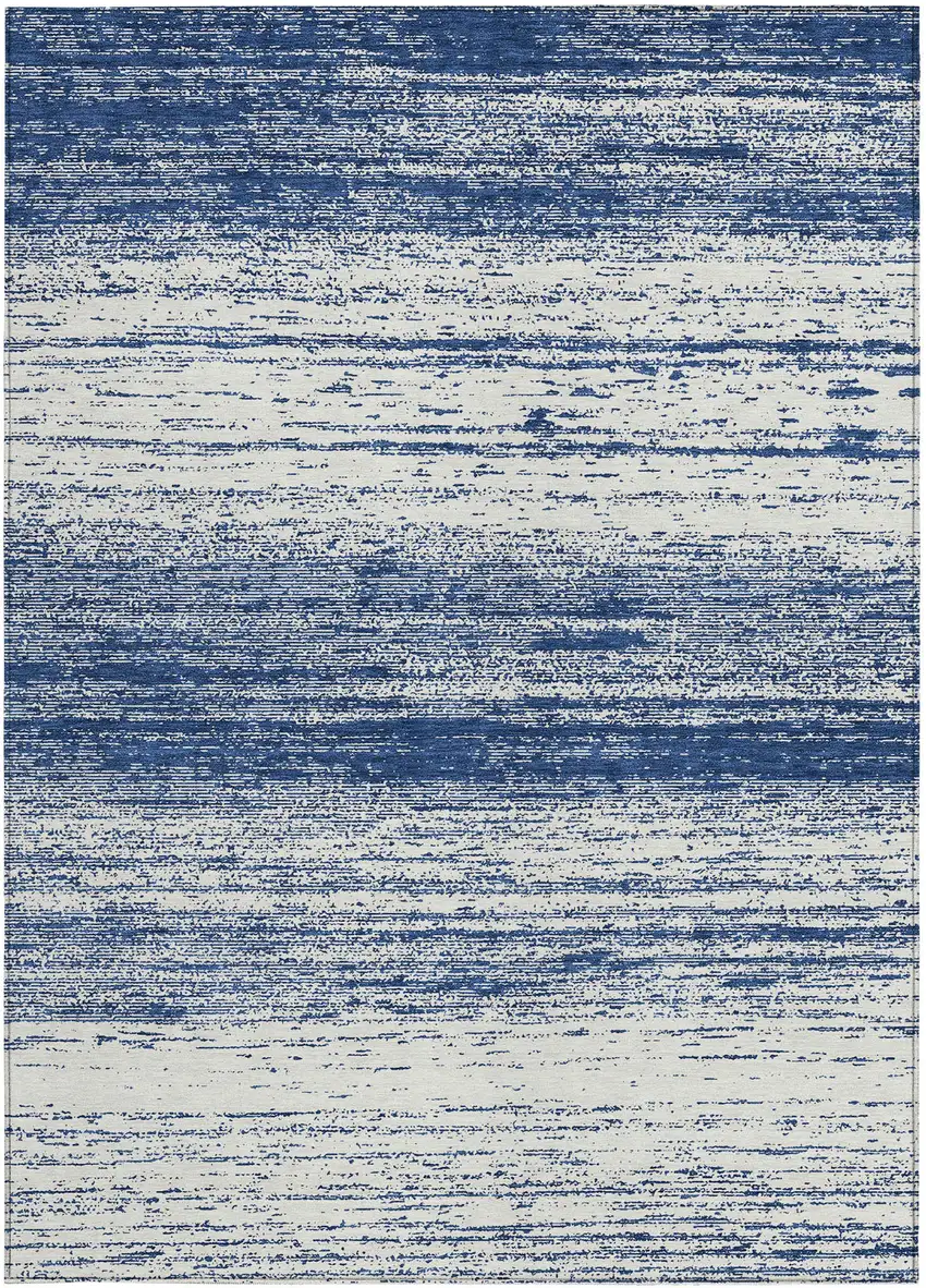 Navy Blue And Ivory Striped Washable Indoor Outdoor Area Rug Photo 6
