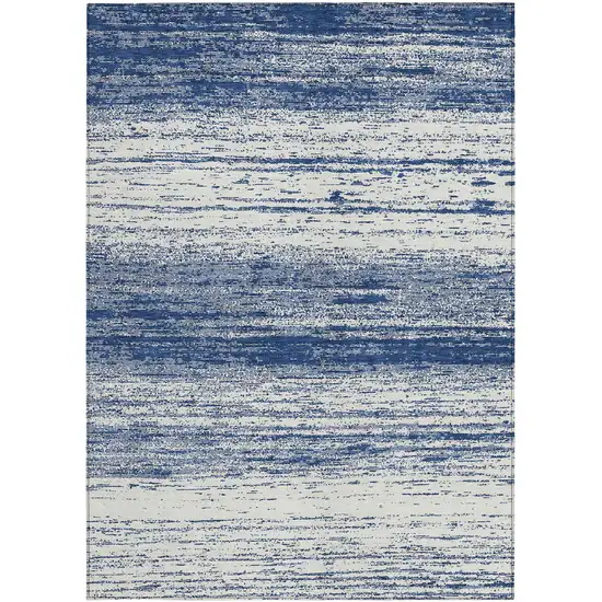 Navy Blue And Ivory Striped Washable Indoor Outdoor Area Rug Photo 6