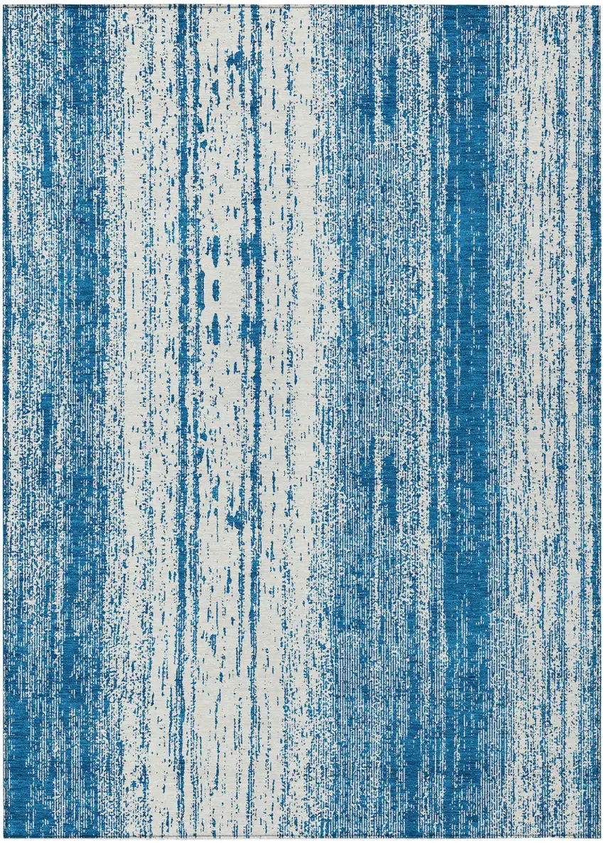 Navy Blue And Ivory Striped Washable Indoor Outdoor Area Rug Photo 2