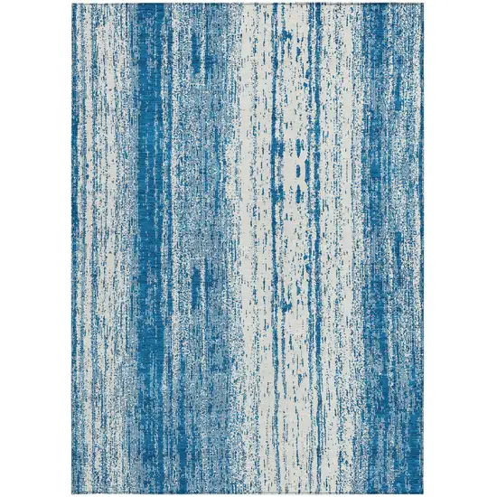 Navy Blue And Ivory Striped Washable Indoor Outdoor Area Rug Photo 6