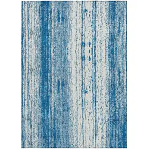 Photo of Navy Blue And Ivory Striped Washable Indoor Outdoor Area Rug