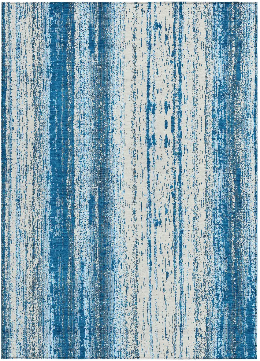 Navy Blue And Ivory Striped Washable Indoor Outdoor Area Rug Photo 6