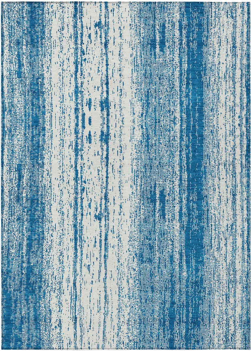 Navy Blue And Ivory Striped Washable Indoor Outdoor Area Rug Photo 2