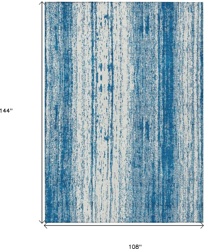 Navy Blue And Ivory Striped Washable Indoor Outdoor Area Rug Photo 3