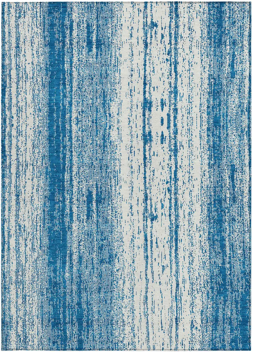 Navy Blue And Ivory Striped Washable Indoor Outdoor Area Rug Photo 6