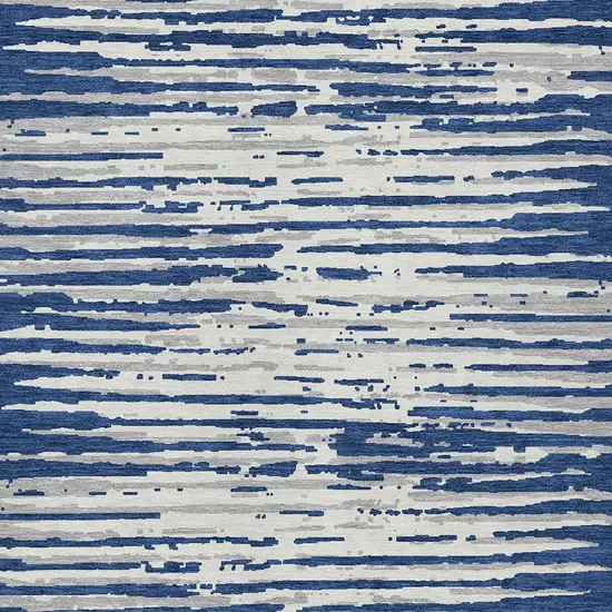 Navy Blue And Ivory Striped Washable Indoor Outdoor Area Rug Photo 6