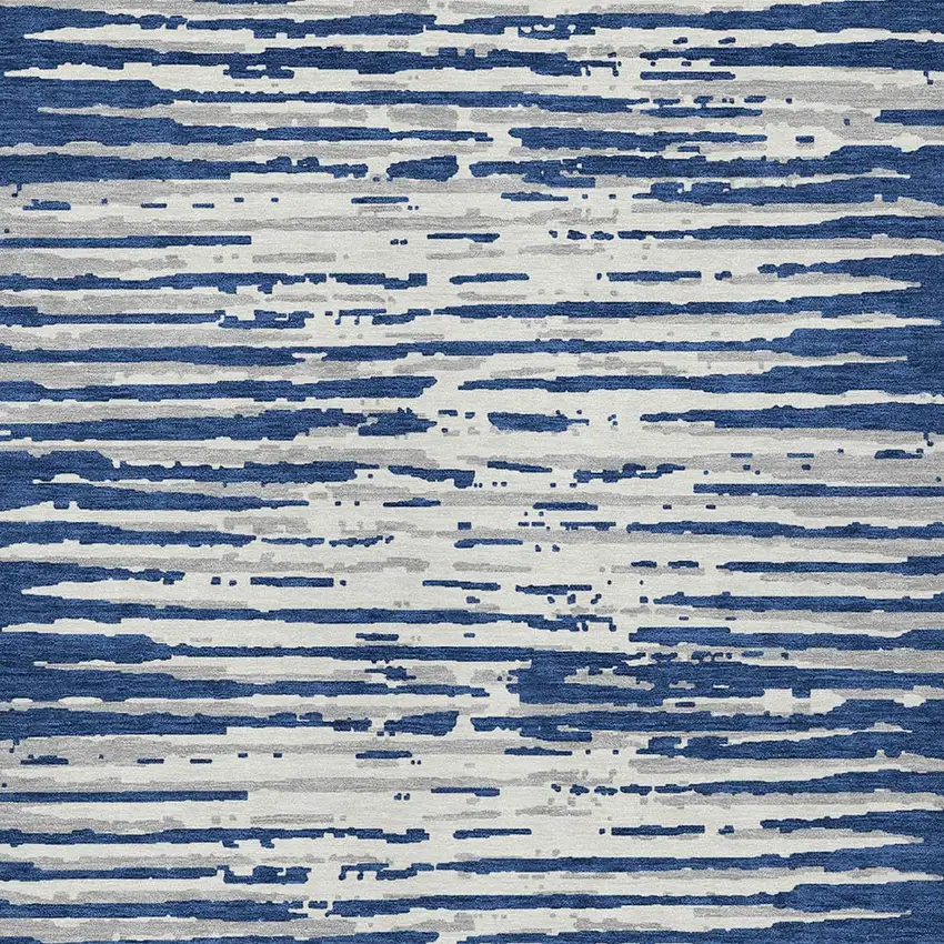Navy Blue And Ivory Striped Washable Indoor Outdoor Area Rug Photo 6