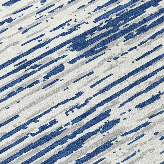 Navy Blue And Ivory Striped Washable Indoor Outdoor Area Rug Photo 8