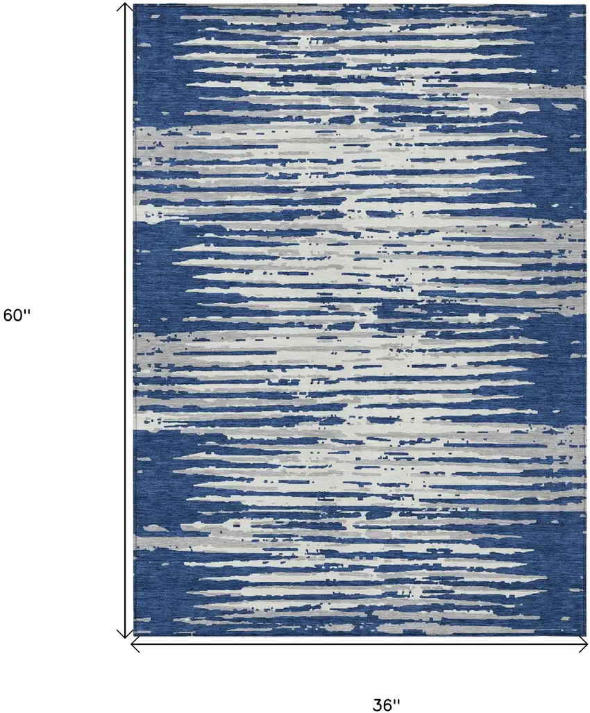 Navy Blue And Ivory Striped Washable Indoor Outdoor Area Rug Photo 3
