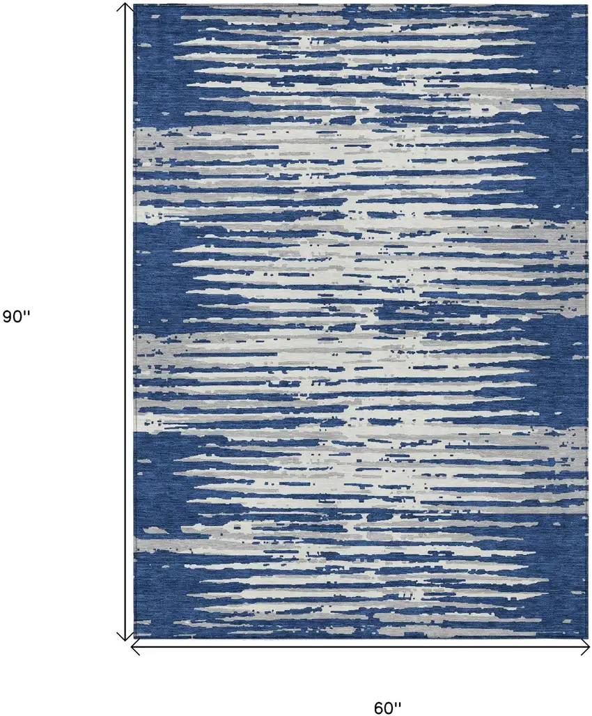 Navy Blue And Ivory Striped Washable Indoor Outdoor Area Rug Photo 3