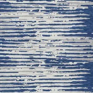 Photo of Navy Blue And Ivory Striped Washable Indoor Outdoor Area Rug