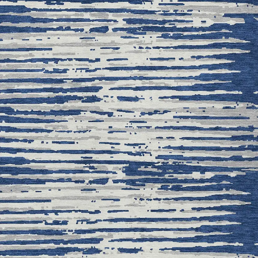 Navy Blue And Ivory Striped Washable Indoor Outdoor Area Rug Photo 6