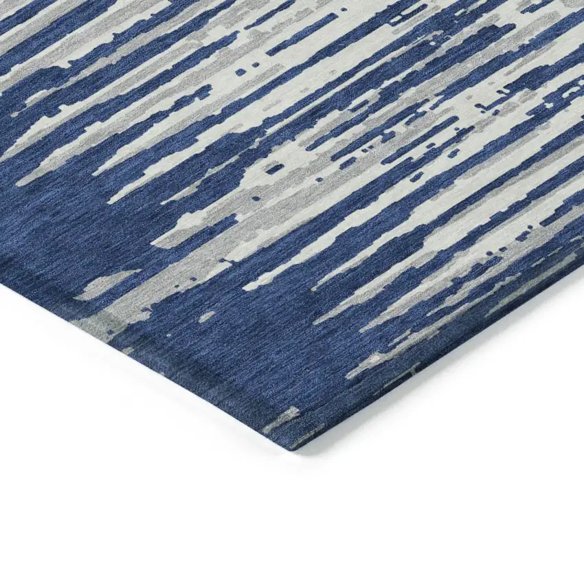 Navy Blue And Ivory Striped Washable Indoor Outdoor Area Rug Photo 5