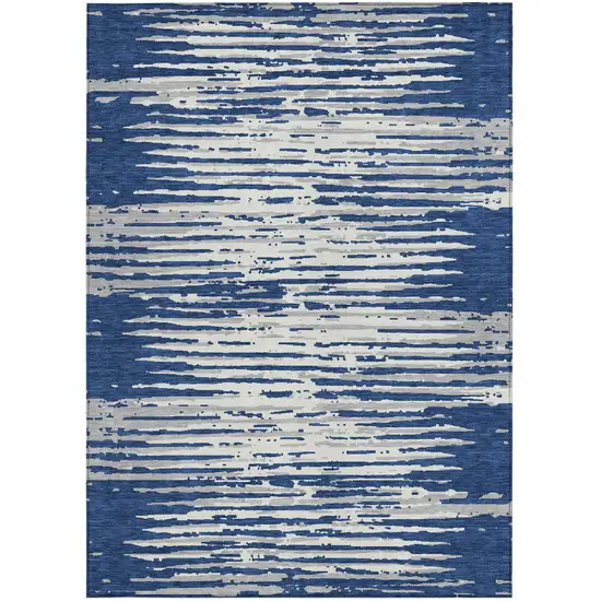 Navy Blue And Ivory Striped Washable Indoor Outdoor Area Rug Photo 7
