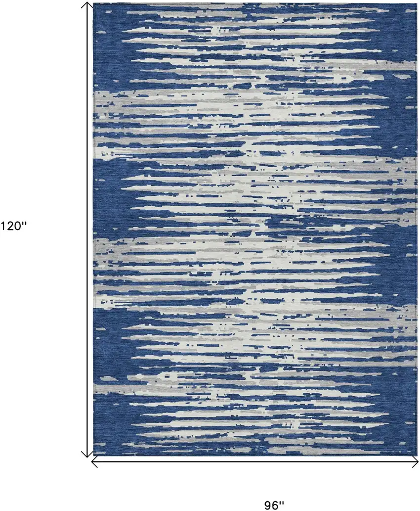 Navy Blue And Ivory Striped Washable Indoor Outdoor Area Rug Photo 3