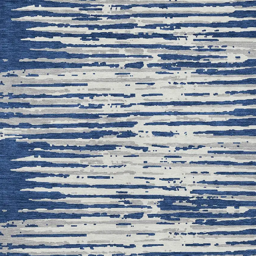 Navy Blue And Ivory Striped Washable Indoor Outdoor Area Rug Photo 6