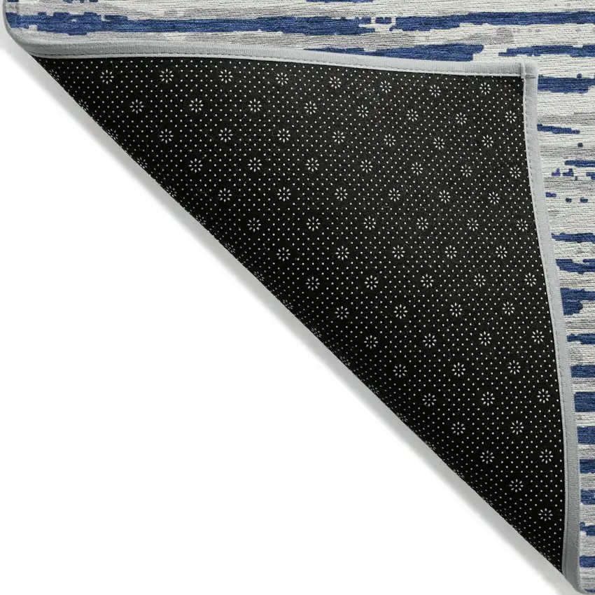 Navy Blue And Ivory Striped Washable Indoor Outdoor Area Rug Photo 4
